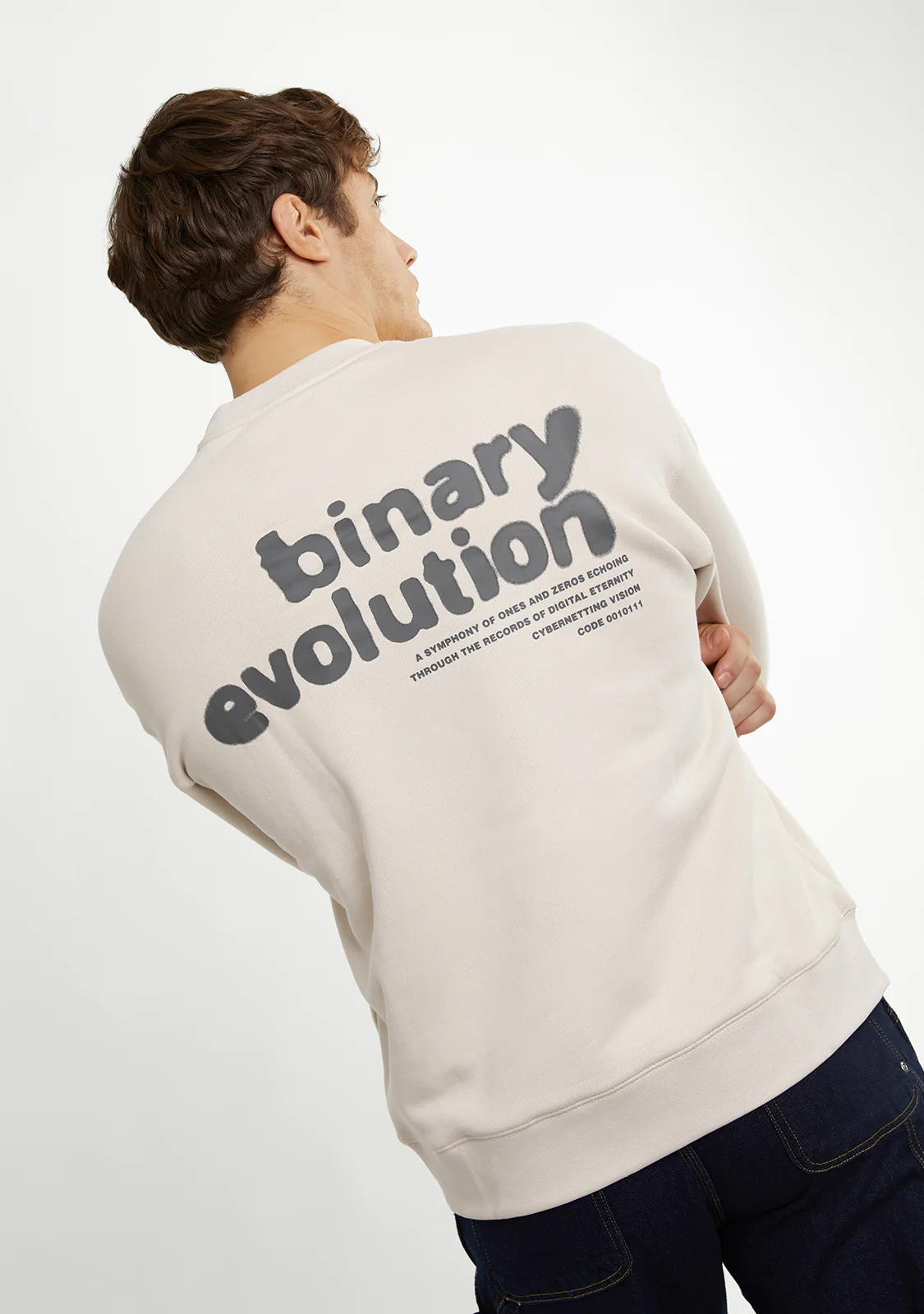 Crewneck Binary Oversize Sweatshirt Grey - Image 7