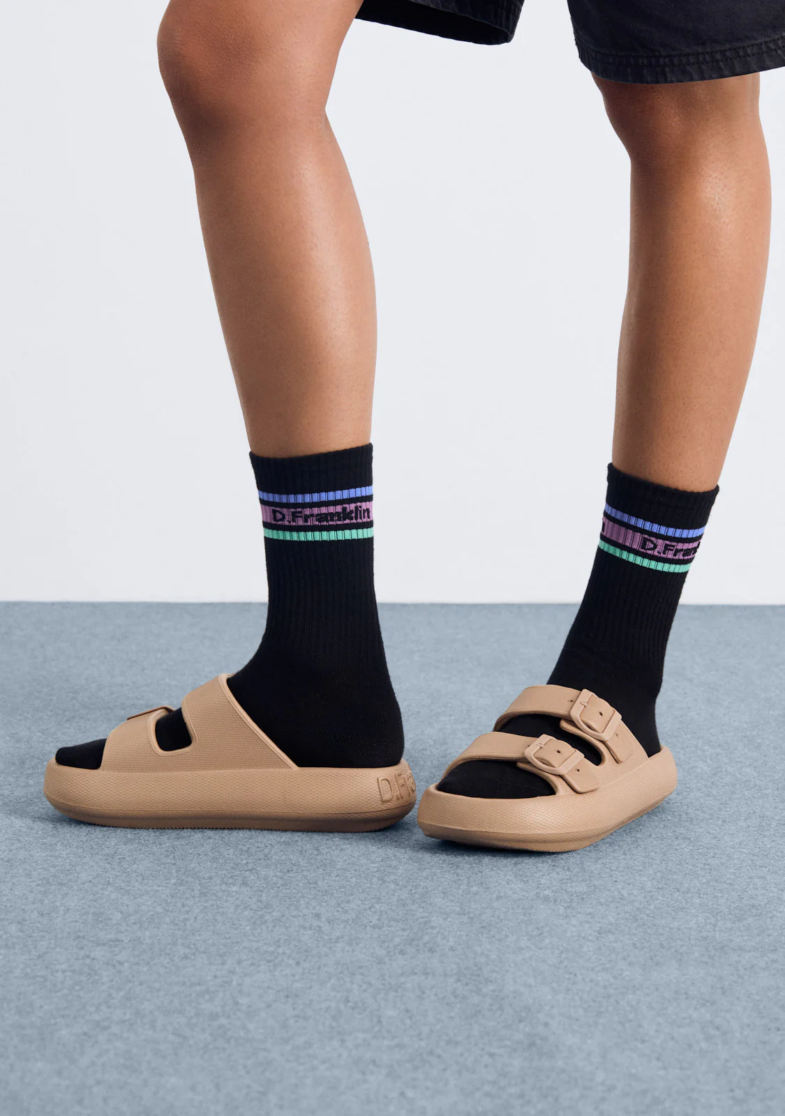 DF 3 Stripes Socks 2 Pack Pastel Black-White - Image 4