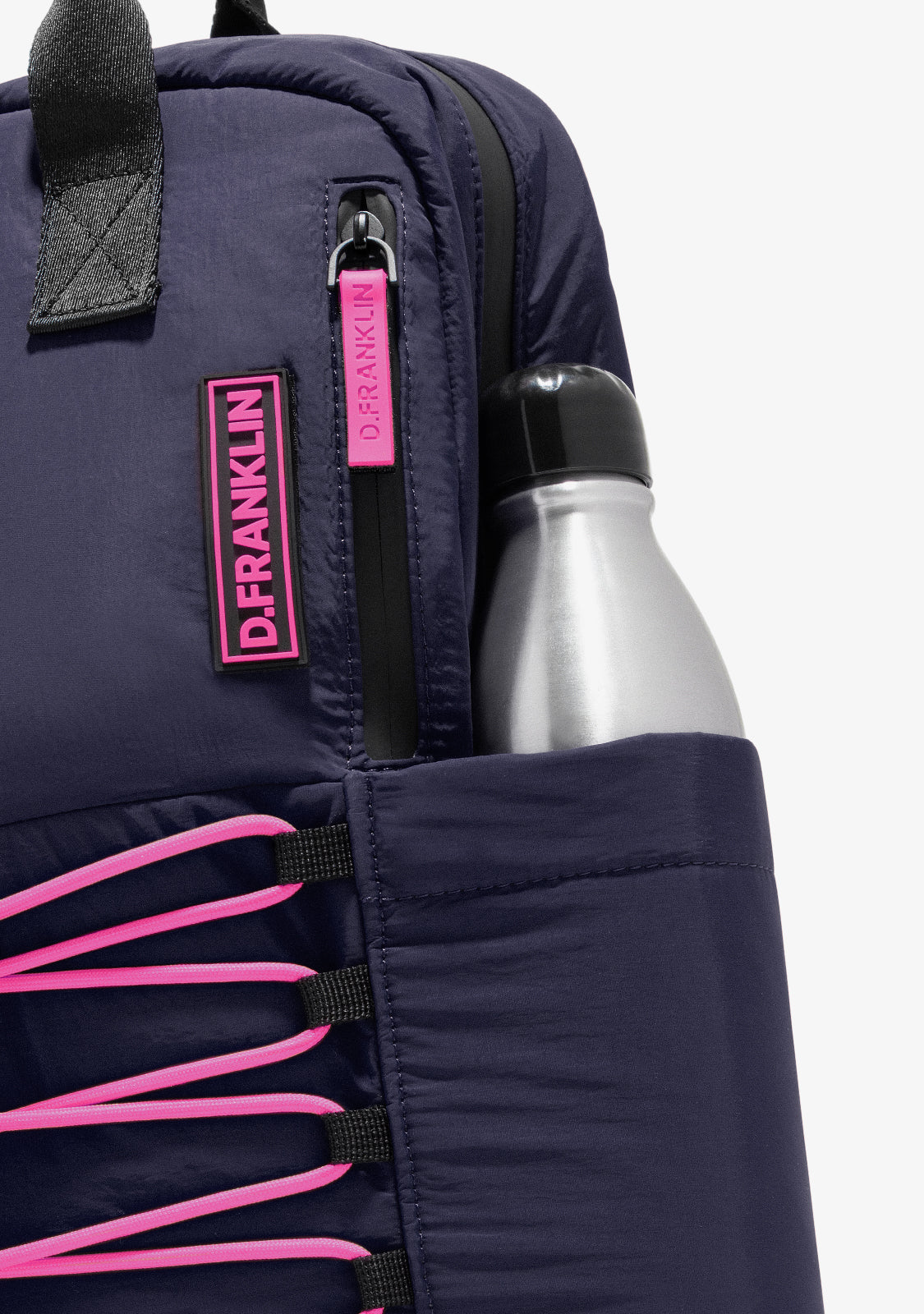 Multi-Pocket Nylon Backpack Navy + Custom Set Fuchsia - Image 6